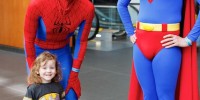 After an outfit change, Batman was quite happy to pose with Spidey and Superman